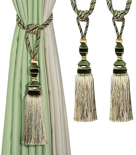 Fenghuangwu Raffhalter für Vorhänge, Quasten, Elegante Raffhalter für Vorhänge, Grün, 2 Stück
