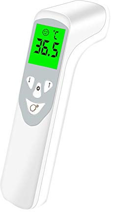 Blanc_𝗧herm𝗼metre_𝗙rontal et Auriculaire, 𝗧herm𝗼mètre_𝗙rontal Sans Contact, Écran LCD, Alarme de Fièvre pour Enfant, Bebe, Adulte