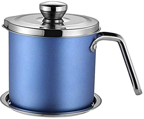 Tubayia Stainless Steel Grease Jug Oil Strainer Pot Bacon Fat Container Oil Storage Container Kitchen Grease Container (Blue 1.6 L)