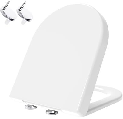 Mass Dynamic D-Shape Toilet Seat, Soft Close Loo Seat with Easy Top Fix, One Button Quick Release for Cleaning, Durable Urea Formaldehyde Material, White (Signature Series)