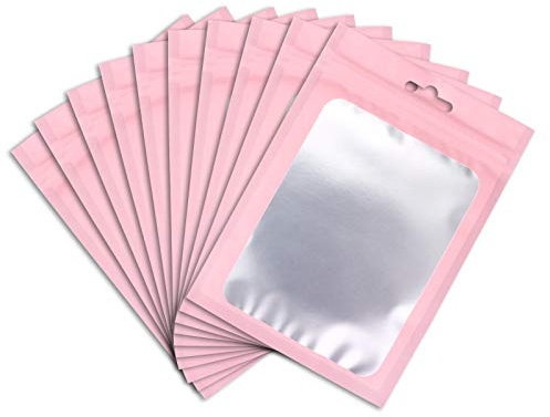 100 Pcs Pink Mylar Bags with Window Resealable Smell Proof Bags4x6Inch | XFXIA Sweet Bags Resealable Bags Aluminum Foil Pouch Bag Food Pouches for Candy Food Lip Gloss Packaging |flat|cute|