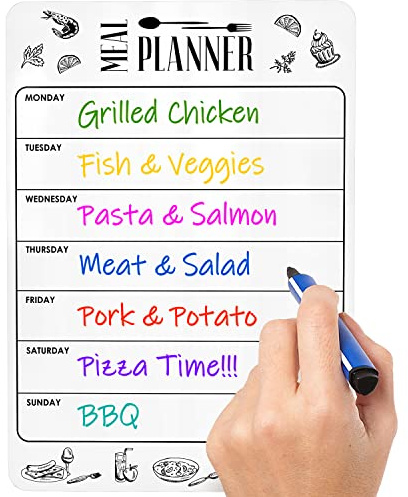 Planificateur De Repas Magnétique Effaçable À Sec A4 – Tableau Magnétique Pour Menu Hebdomadaire Pour Réfrigérateur – Tableau Blanc Magnétique – Planificateur De Repas Magnétique