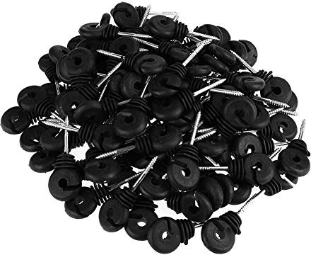 Electric Fence Ring Insulators, 100PCS Screw-in Ring Insulators Electric Fence Accessories for Wood Posts Field Guardian Fencing Pasture Gates Black