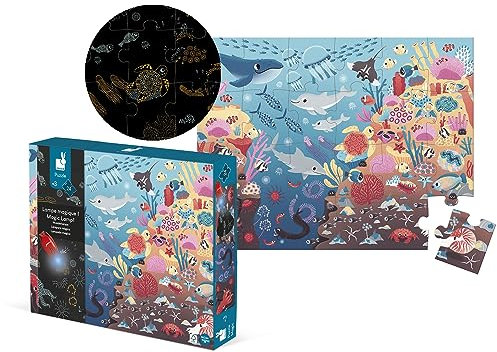 Janod - Puzzle Magico per Bambini da 24 Pezzi: L’Oceano, Giochi Educativi, Sviluppo di Abilità Fino-Motorie, Osservazione e Concentrazione, Certificazione FSC, dai 3 Anni in Su, J02654
