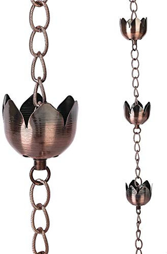 DUSVALLY Regenkette, 5,85 FT Lotus Metall Regenkette, funktionaler und dekorativer Ersatz für Dachrinnen-Fallrohre, Umleitung von Wasser und Heimdisplay, verstellbar, antikbraun