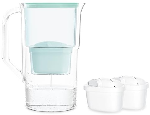 Wessper Aqua Max Basic - Jarra de filtro de agua 2,8 L, compatible con Brita Maxtra, sistema de filtro de agua para reducir la cal, cloro, incluye 2 cartuchos de filtro de agua, menta