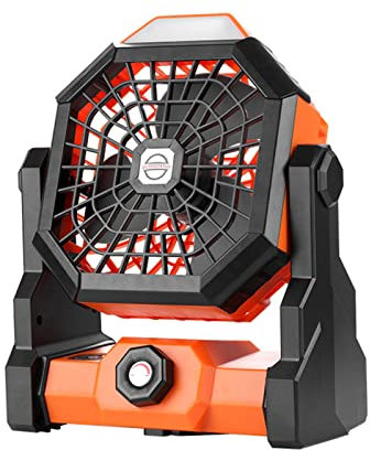EBSBAG Portable USB Desk Fan with LED Light 5200mAh Rechargeable 9 Inch Cooling Fan for Home Office Travel Orange (Orange)