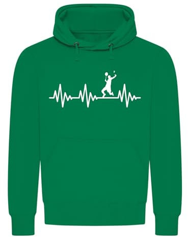 absenda Herzschlag Badminton Kapuzenpullover - EKG Federball Sport Schläger Ball Netz Grün 2XL