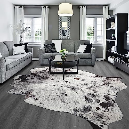 Exquisite Cowhide Rug, 5.2 x 6.2 ft Faux Cowhide for Living Room Bedroom, Cow Print Rug for Wall, Non-Slip, Grey White