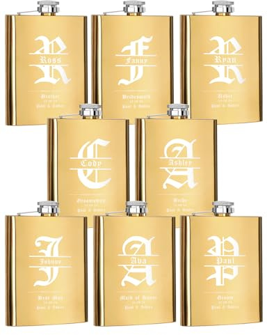 Lot de 8 flasques personnalisées pour garçons d'honneur, cadeaux de demoiselle d'honneur, 227ml, en acier inoxydable gravé pour homme et femme, flasques personnalisés pour cadeau de fête de mariage