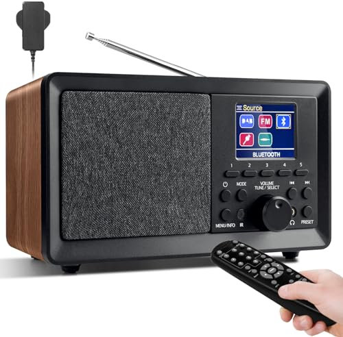 DAB DAB+ FM Digital Radio with Bluetooth and Dual Alarm Clock | Portable Vintage Radio Retro Bluetooth Speaker with USB/AUX, Headphone Jack, Sleep Timer, Remote Control, 30 Presets