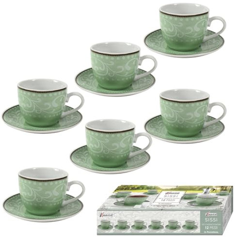 Maury's Servizio Di Tazzine, Linea Sissi, Realizzate In porcellana Ricamata, Per il caffè, In differenti colorazioni, Per Ogni tua Occasione Speciale! (Con Piattino- Verde)