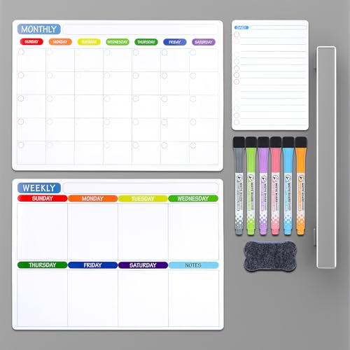 3 Pack Magnetic Calendar Whiteboard for Fridge, Monthly Weekly Daily