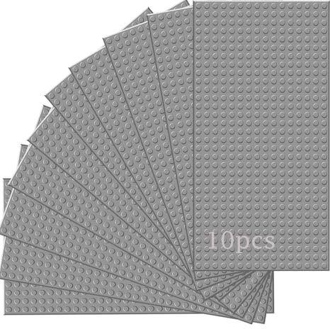 Guihumz Set di 10 pannelli compatibili con la maggior parte delle marche, classici mattoncini da costruzione, compatibile con piastra Classic, 25.5 * 12.5cm, piastra di base grigio