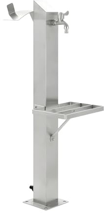 Fontana da Giardino con Copertina Cover Colonna Esterno MAGNOLIA Acciaio Inox Spazzolato H 95 cm a Pavimento con Mensola