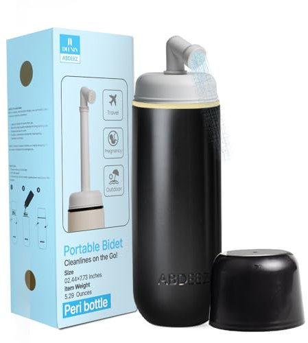 Portable Bidet for Travel & Toilet Hygiene | Handheld Peri Bottle for Women & Men | (12.84oz/380ml) Leakproof, Expandable Travel Bidet | Ideal for Postpartum & Personal Hygiene (Black, Standard)