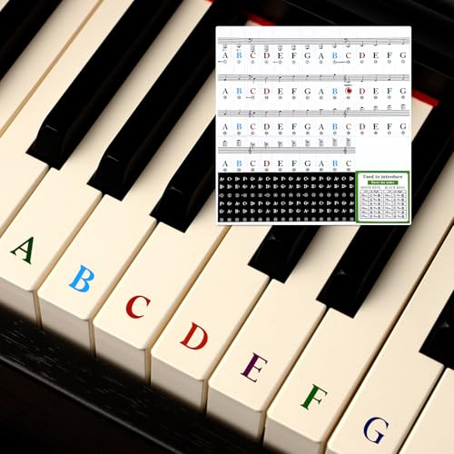 Colorful Letter Piano Key Stickers Piano Keyboard Stickers 88/76/61/54/49/37 Key Removable Piano Keyboard Note Sticker Labels with Staff Boards Note Guide for Beginners