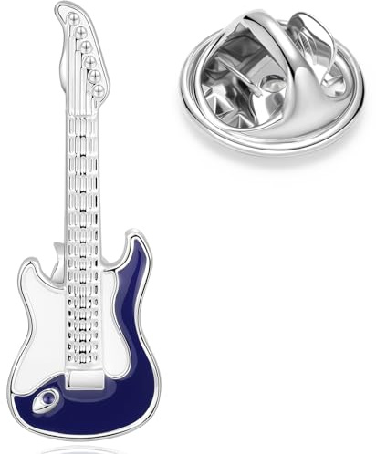 HONEY BEAR 1 Stück Broschen Pins E-Gitarre Musical Musik für Herren/Damen Anzug Hemd, Geschäft Hochzeit Geschenk,Silber Weiß Blau