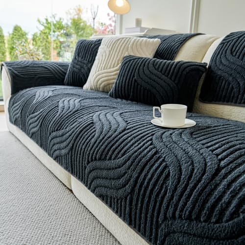 tianxinbaobei Non Slip Sofa Cover, Flannel Sofa Protectors from Pets(1PC) | 90x240cm Sofa Cover 5 Seater, Plush Corner Sofa Covers, Pet Friendly Fuzzy Couch Covers for Dog, Machine Washable(Dark Grey)