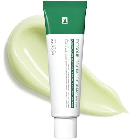 TOSOWOONG Exosome CICA Face Cream - Daily Soothing Moisturizer for Breakouts and Irritated Skin, Fast-Acting, Lightweight Korean Skincare for Redness and Blemish-Prone Skin, 50ml / 1.69 fl. oz.