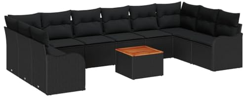 vidaXL Trädgårdsoffset med kudde 10 pcs Svart konstrotting, Modern, hållbar, modulär utomhussoffgrupp, lätt rattan lounge, flexibla terrassplatser, UV-resistent trädgårdsoff