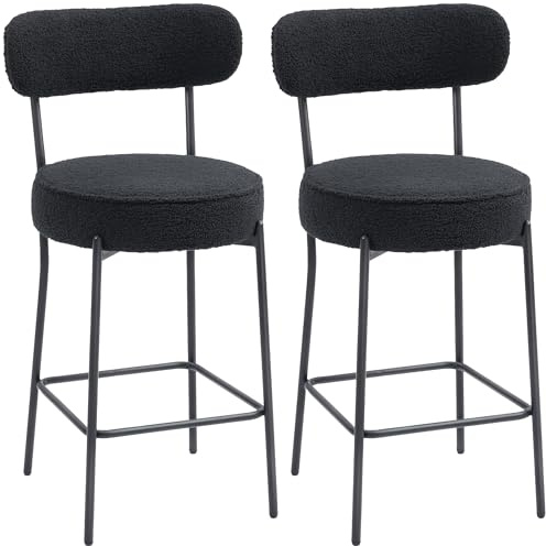 HOMCOM Barhocker 2er Set Barstühle mit Fußstütze, Lehne, 68 cm, Schwarz