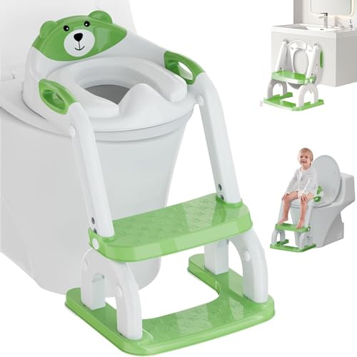 Oskuglin 2-in-1 Toilettensitz mit Treppe, 8-fach verstellbar & klappbar | WC-Aufsatz mit Spritzschutz & rutschfest für Kinder ab 1–6 Jahre – passend für gängige Toiletten