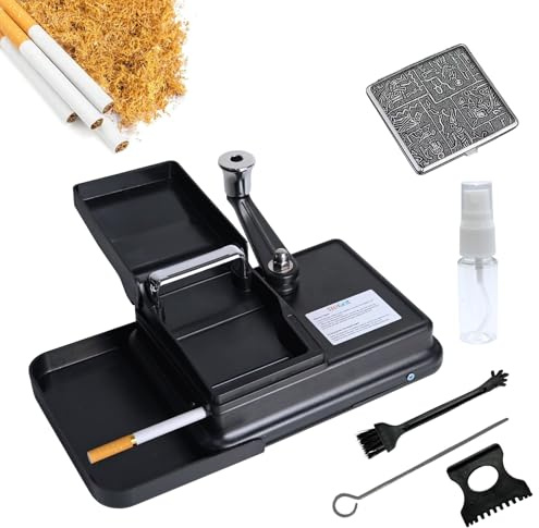 BeGrit Zigarettenstopfmaschine Stopfmaschine für Zigaretten 8mm Knopf Zigarettenstopfer Manuell drehmaschine aus Metall Zigaretten mit Zubehör Aufbewahrungsbox für Raucher Geschenk Schwarz