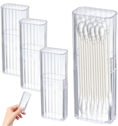 Wattestäbchenhalter, 4 Stück, transparenter Kunststoff-Flosser-Spender mit Deckel, tragbares Wattestäbchen-Reiseetui, 0, 8 x 1, 3 x 4, 1 Reisebehälter für Haargummis, Zahnseide, Pflaster, Zahnstocher.