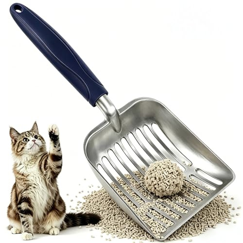 hunwutef Schaufel Katzenklo, Katzensand Schaufel aus Aluminiumlegierung, Langlebige Metall Katzenstreuschaufel mit langem, handlichem Griff für Katzenklo