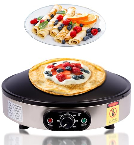 SuYiFan Crepe Makers, 16-Inch Electric Roti and Tortilla Maker, 1600W Large Non-Stick Convex Dome Griddle, Commercial Grade Saj Bread Maker & Crepe Machine, Adjustable Temp up to 460°F,Stainless Steel