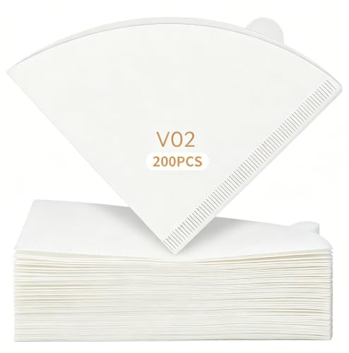 Cherrypick #2 Cone Coffee Filters, 200 Count Disposable White Paper Filters for Pour Over and Drip Coffee Maker, 2-4 Cups, Chlorine-Free Coffee Filters (White V02)