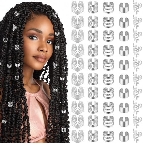 Tyqour hårsmycken silver dreadlocks smycken silver hårsmycken för flätor | Pirater hårsmycken flätor smycken hårpärlor för klippning justerbara hårringar silver hårspiraler clips för flätor tillbehör