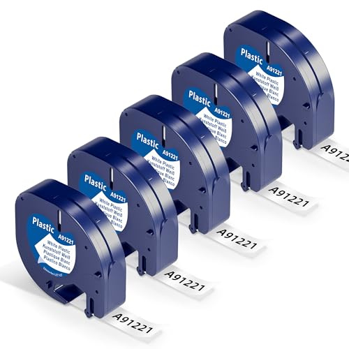 5x kompatibel mit Dymo Letratag Etikettenband 12mm x 4m für LT‑100H | Wonfoucs schwarz auf Weiß Beschriftungsband kompatibel mit Dymo Letratag XR Etikettenband für 80 200B LT‑100T PLUS XM QX50