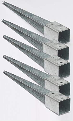 5er Set Einschlaghülse 90x90 mm feuerverzinkt Pfostenträger Bodenhülse 75 cm für Holzpfosten Zaunpfosten Gartenzaun Metall Pfostenanker ohne Beton wetterfest Einschlagbodenhülse