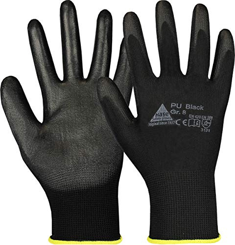 10 Paar Hase Safety Gloves PU Black Nylonhandschuhe Arbeitshandschuhe mit PU-Beschichtung, ölbeständige Montagehandschuhe, Ideal für Feinarbeiten, Montage, Industrie Gr. M (08)