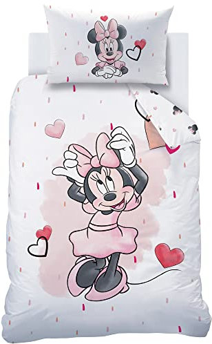 CTI Minnie Bettwäsche für Mädchen in Rosa ☆ Disney Minnie mit Schmetterling - 1 Kissenbezug 40x60 + 1 Bettbezug 100x135 cm