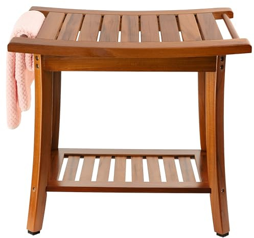 Utoplike Teak Shower Bench, Wooden Bathroom Stool with Handles for Inside