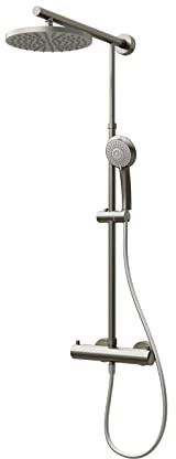 Schulte Duschsystem mit Sicherheits-Thermostat, Kopfbrause rund, Edelstahloptik, Duschmaster Rain mit Regendusche EP9640-90