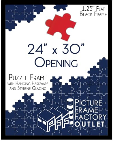PFFO 24x30 Puzzle Frame, 1.25 Modern Flat Black Style, Clear Plexiglass, Strong Backing, Wall Hanging Hardware Included – Display for Puzzles, Art, Posters, or Pictures