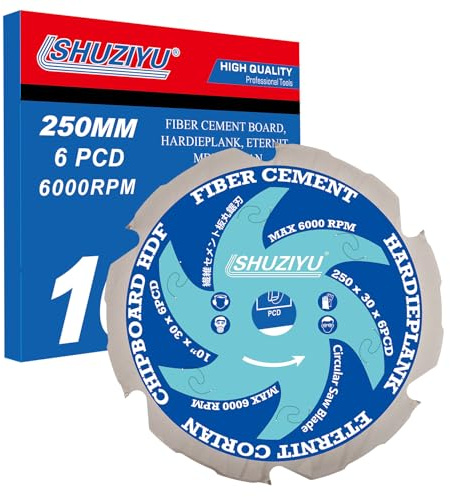 SHUZIYU, 250mm-6PCD, Trou Central 30mm, Diamant Polycristallin 6PCD, Lame de Scie Circulaire pour Fibrociment