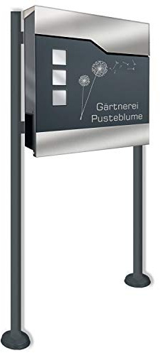 Zalafino Briefkasten incl. Standfuß freistehend in anthrazit - individualisierbarer Design-Briefkasten aus pulverbeschichtetem Stahl mit Zeitungsrolle, Sichtfeldern und Standfuß
