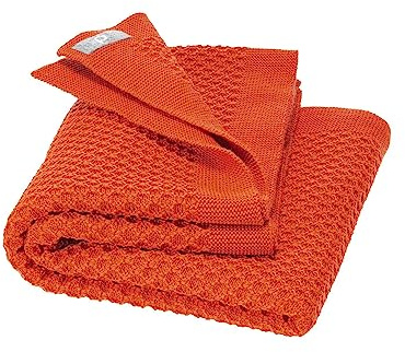 Disana WABEN-STRICKDECKE, 100% Bio-Merinowolle GOTS, IVN Best | kuschelweiche Decke mit Wabenmuster | Newborn Baby Kleinkind Kind Unisex | Made in Germany | Orange