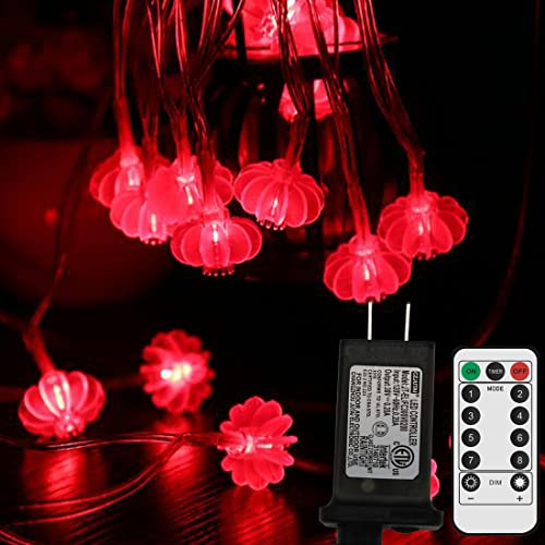 Dreamworth Remote Plug in Lantern String Lights,33ft/10m100 LED Red Lanterns String Lights 8 Modes Fairy Lights for Wedding, Chinese New Year,Spring Festival,Party Decoration,Christmas