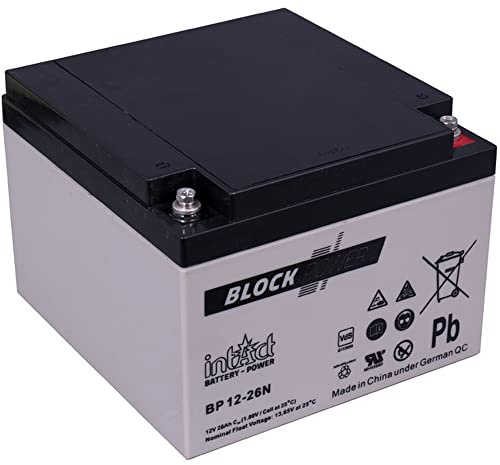 intAct Block-Power AGM Batterie 12V 26Ah - auslaufsicher und wartungsfrei - vielseitige AGM Versorgungsbatterie - für Freizeitbereich, Notstromanlagen, Sicherheitssysteme - Maße (LxBxH): 166x175x125mm