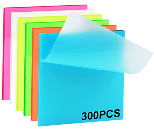 Notas adhesivas transparentes, Gelanty 300 hojas transparentes resistentes al agua, para oficina y estudiantes, 6 juegos de 50 post-its, 75 x 75 mm (300)
