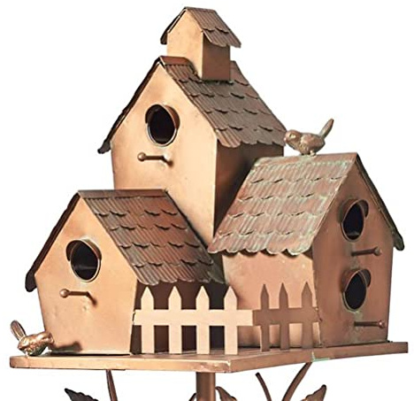 Tianbi Vogelhaus-Futterspender aus Metall mit Stange, Metallkunst, Vogelhauspfähle, Kolibrihaus, Used-Look, Metall-Vogelhaus, Gartendekoration Innenhof, Hinterhof