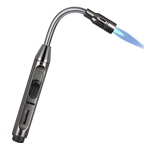 OYYTRAFO Jetflamme, accendino a gas ricaricabile, a 360°, flessibile, a gas, con asta lunga, per camino, candele, forno, barbecue, fornelli (senza gas)