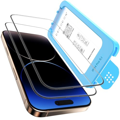 DEINODON für iPhone 14 Pro für Panzerglas Schutzfolie Top Bruchsicher | Auto-Montage 100% Blasenfrei, Full Screen Schutzglas 9H+ Militärschutz Kratzfest Anti-Fingerabdruck Case Friendly, 2 Stück