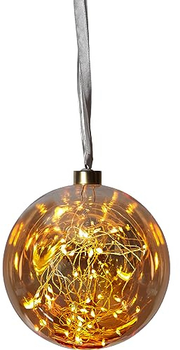 EGLO LED Weihnachtskugel für Innen, beleuchtete Glaskugel zum Aufhängen | Leuchtkugel Amber zum Hängen, Deko Wohnzimmer, warmweiß, Strom-Betrieb, 3m Kabellänge, Ø 15 cm